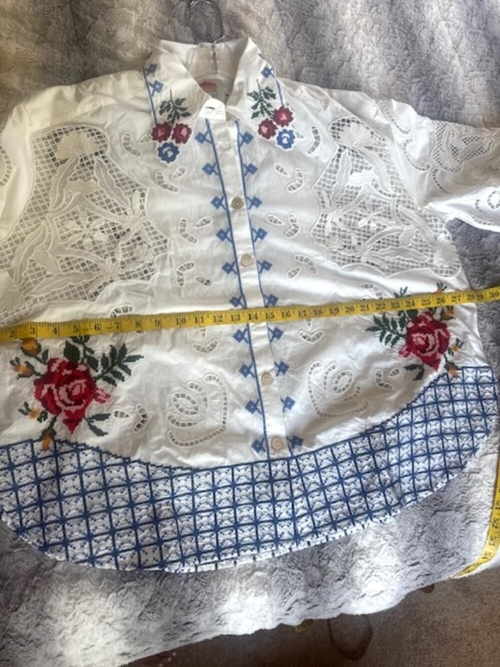 FARM Rio Off White Flowers Embroidery Richelieu Shirt - Picture 10 of 16